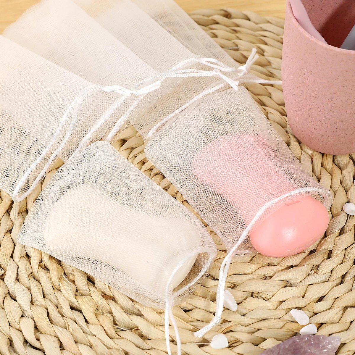 Mozeat Lens 20 Pack Exfoliating Mesh Soap Saver Pouch Bags with Drawstring - Foaming Net Bags for Bath and Shower - görsel 5