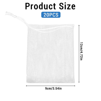 Mozeat Lens 20 Pack Exfoliating Mesh Soap Saver Pouch Bags with Drawstring - Foaming Net Bags for Bath and Shower