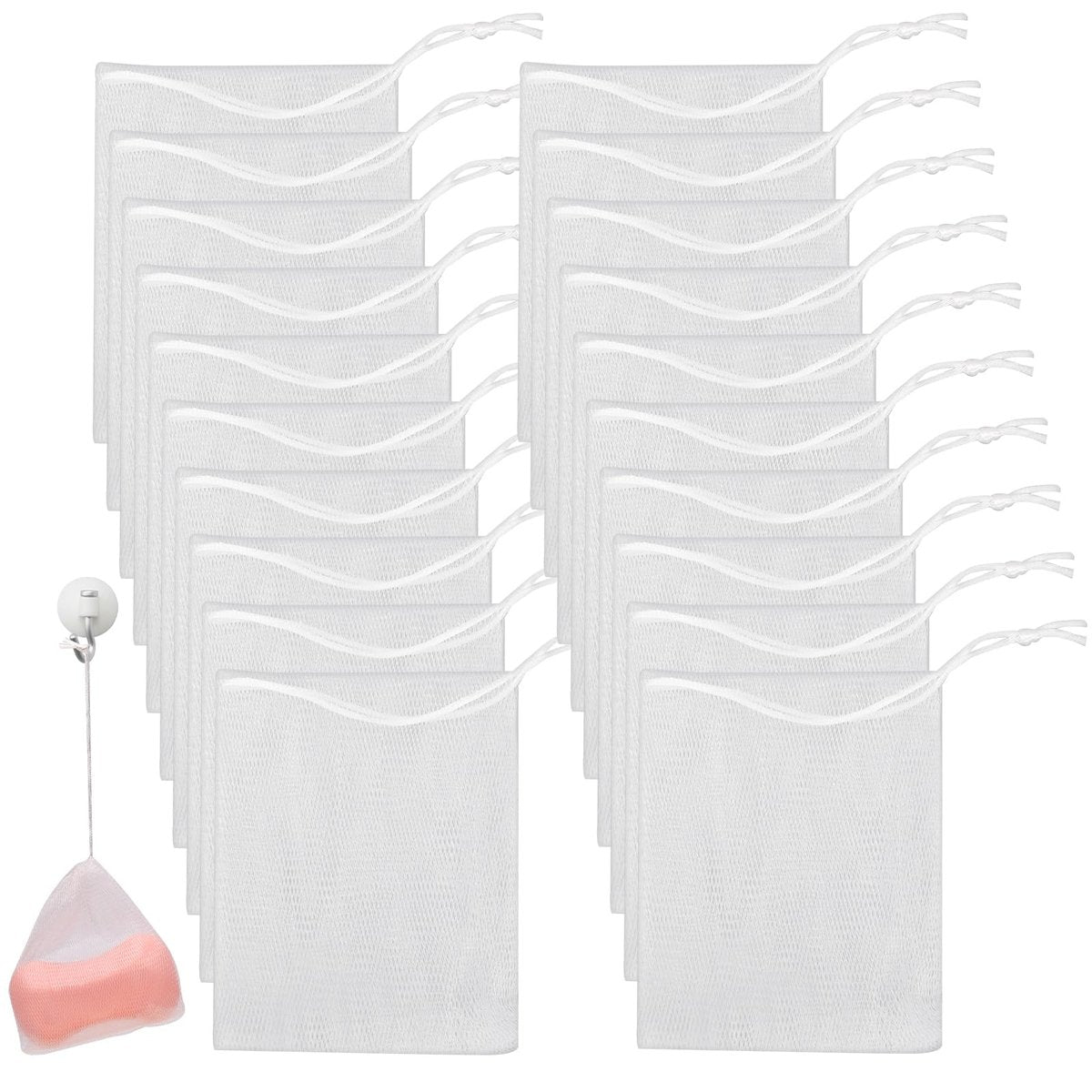 Mozeat Lens 20 Pack Exfoliating Mesh Soap Saver Pouch Bags with Drawstring - Foaming Net Bags for Bath and Shower - görsel 1