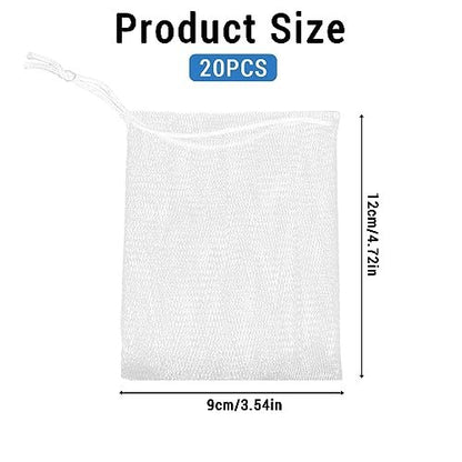 Mozeat Lens 20 Pack Exfoliating Mesh Soap Saver Pouch Bags with Drawstring - Foaming Net Bags for Bath and Shower