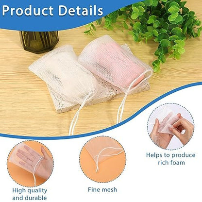 Mozeat Lens 20 Pack Exfoliating Mesh Soap Saver Pouch Bags with Drawstring - Foaming Net Bags for Bath and Shower
