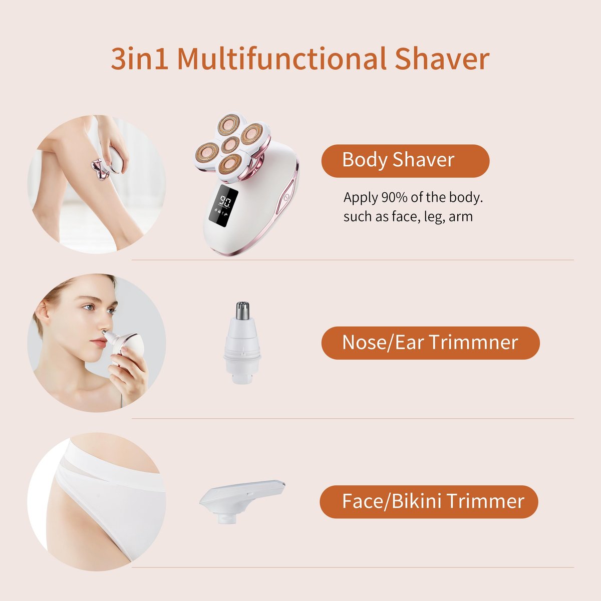 UPTARD Women's Electric Razor 2-in-1 Shaver & Bikini Trimmer, Waterproof, for Legs, Face, Pubic Hair Removal, White Avelisse