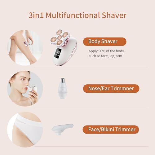 UPTARD Women's Electric Razor 2-in-1 Shaver & Bikini Trimmer, Waterproof, for Legs, Face, Pubic Hair Removal, White Avelisse