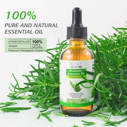 ELBBUB 100% Pure Rosemary Essential Oil for Hair Growth & Skin Care - 60ml (2 Fl Oz) Nourishes Scalp, Stimulates Hair Regrowth for Men & Women Avelisse
