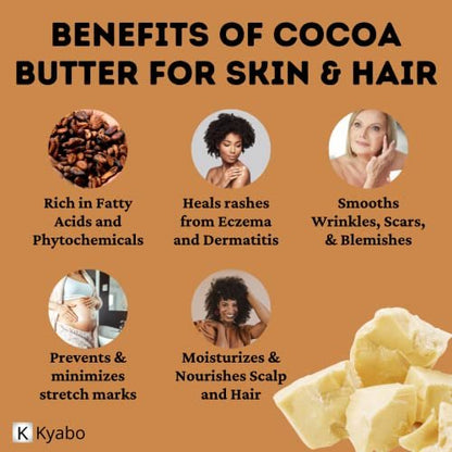 Kyabo 100% Pure and All Natural Cocoa Butter - 3lb - Food Grade - Great for Lip Balm, Cream, Hair Products, Candle, Hair Removal and Craft Projects - Made with Organic Cacao Avelisse