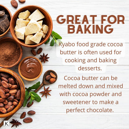 Kyabo 100% Pure and All Natural Cocoa Butter - 3lb - Food Grade - Great for Lip Balm, Cream, Hair Products, Candle, Hair Removal and Craft Projects - Made with Organic Cacao Avelisse