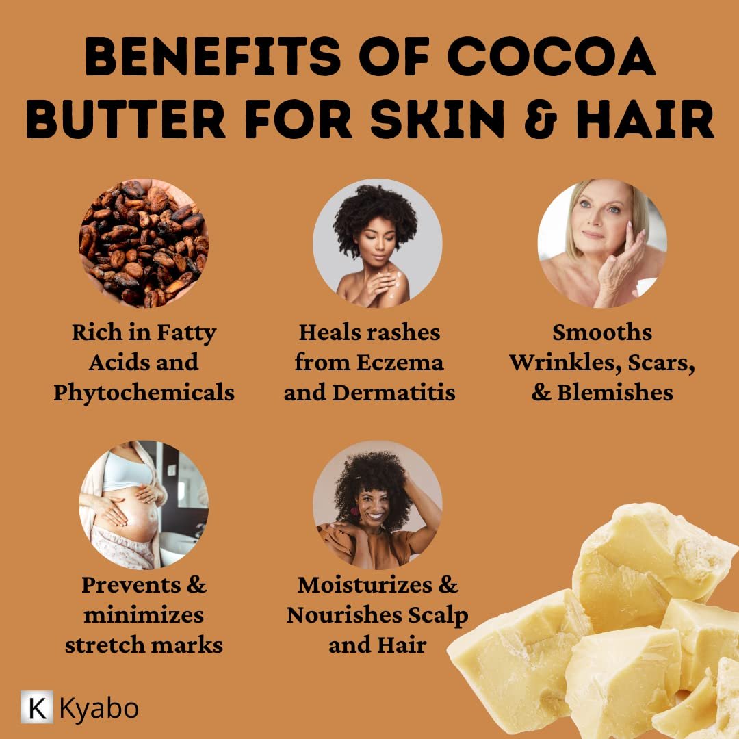 Kyabo 100% Pure and All Natural Cocoa Butter - 3lb - Food Grade - Great for Lip Balm, Cream, Hair Products, Candle, Hair Removal and Craft Projects - Made with Organic Cacao Avelisse