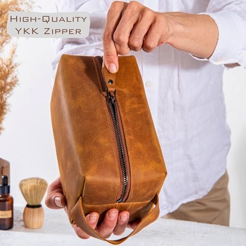Pera Leather Personalized Leather Toiletry Bag for Men – Custom Dopp Kit with Name or Initial, Travel Gift for Groomsmen, Husband, Dad, Boyfriend Avelisse