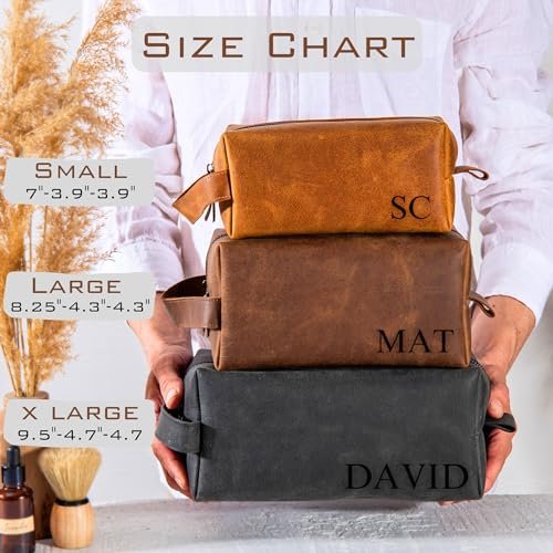 Pera Leather Personalized Leather Toiletry Bag for Men – Custom Dopp Kit with Name or Initial, Travel Gift for Groomsmen, Husband, Dad, Boyfriend Avelisse