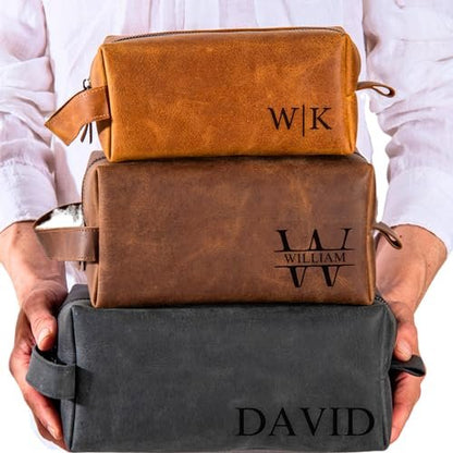 Pera Leather Personalized Leather Toiletry Bag for Men – Custom Dopp Kit with Name or Initial, Travel Gift for Groomsmen, Husband, Dad, Boyfriend Avelisse