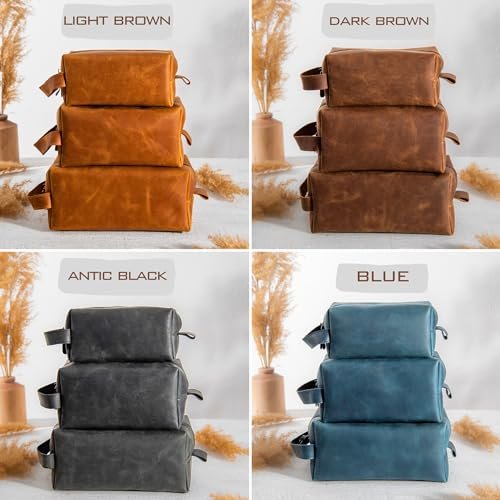 Pera Leather Personalized Leather Toiletry Bag for Men – Custom Dopp Kit with Name or Initial, Travel Gift for Groomsmen, Husband, Dad, Boyfriend Avelisse