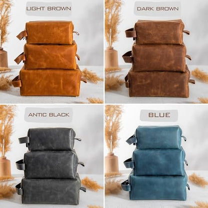 Pera Leather Personalized Leather Toiletry Bag for Men – Custom Dopp Kit with Name or Initial, Travel Gift for Groomsmen, Husband, Dad, Boyfriend Avelisse