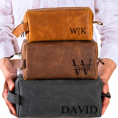 Pera Leather Personalized Leather Toiletry Bag for Men – Custom Dopp Kit with Name or Initial, Travel Gift for Groomsmen, Husband, Dad, Boyfriend Avelisse