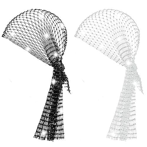Yuxung 2-Pack Rhinestone Head Scarf Mesh Headbands – Sparkly Festival Accessories for Women, 70s Disco Glitter Hair Wrap & Crystal Chainmail Beaded Headpiece Avelisse