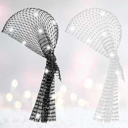 Yuxung 2-Pack Rhinestone Head Scarf Mesh Headbands – Sparkly Festival Accessories for Women, 70s Disco Glitter Hair Wrap & Crystal Chainmail Beaded Headpiece Avelisse