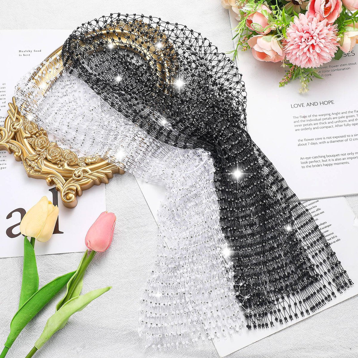 Yuxung 2-Pack Rhinestone Head Scarf Mesh Headbands – Sparkly Festival Accessories for Women, 70s Disco Glitter Hair Wrap & Crystal Chainmail Beaded Headpiece Avelisse