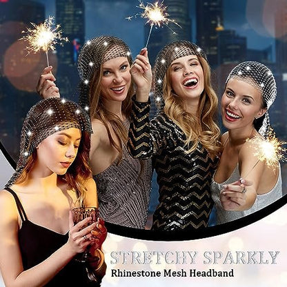 Yuxung 2-Pack Rhinestone Head Scarf Mesh Headbands – Sparkly Festival Accessories for Women, 70s Disco Glitter Hair Wrap & Crystal Chainmail Beaded Headpiece Avelisse