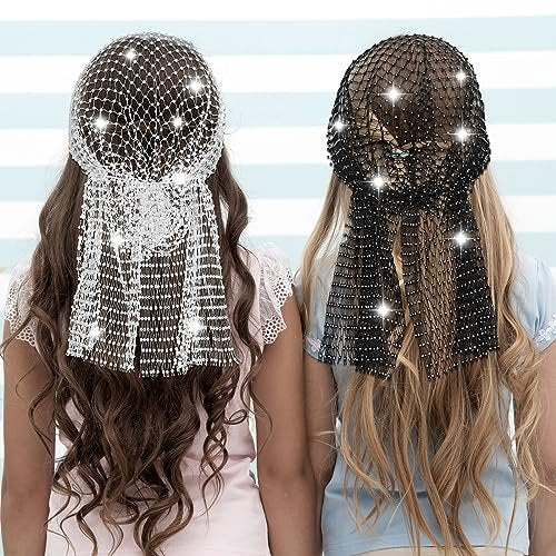 Yuxung 2-Pack Rhinestone Head Scarf Mesh Headbands – Sparkly Festival Accessories for Women, 70s Disco Glitter Hair Wrap & Crystal Chainmail Beaded Headpiece Avelisse