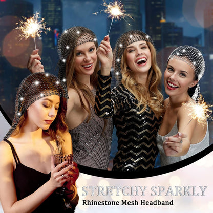 Yuxung 2-Pack Rhinestone Head Scarf Mesh Headbands – Sparkly Festival Accessories for Women, 70s Disco Glitter Hair Wrap & Crystal Chainmail Beaded Headpiece Avelisse