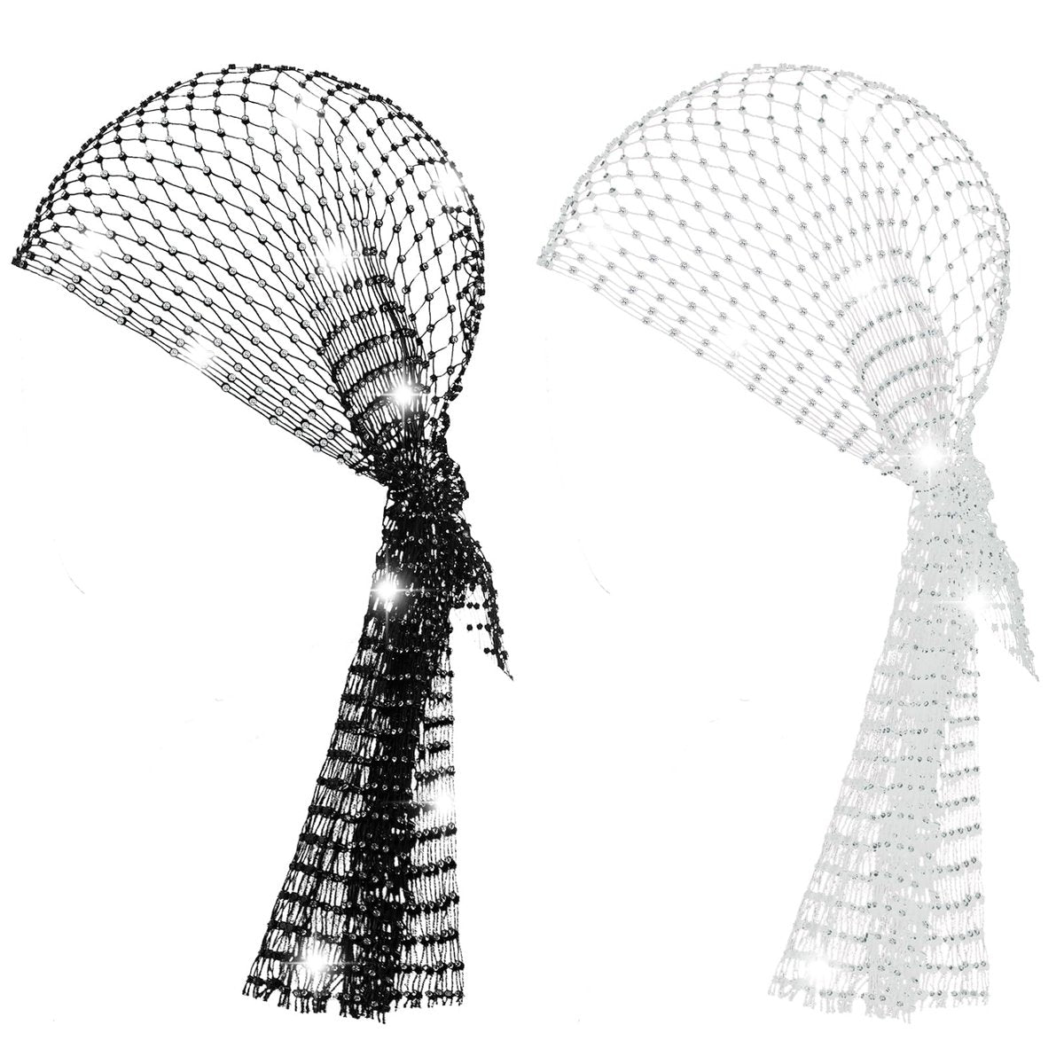 Yuxung 2-Pack Rhinestone Head Scarf Mesh Headbands – Sparkly Festival Accessories for Women, 70s Disco Glitter Hair Wrap & Crystal Chainmail Beaded Headpiece Avelisse