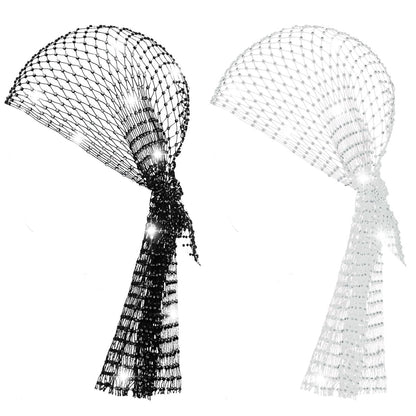 Yuxung 2-Pack Rhinestone Head Scarf Mesh Headbands – Sparkly Festival Accessories for Women, 70s Disco Glitter Hair Wrap & Crystal Chainmail Beaded Headpiece Avelisse