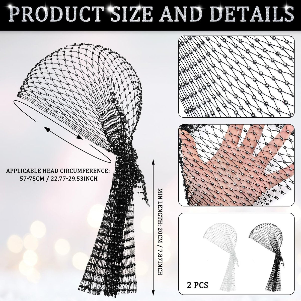 Yuxung 2-Pack Rhinestone Head Scarf Mesh Headbands – Sparkly Festival Accessories for Women, 70s Disco Glitter Hair Wrap & Crystal Chainmail Beaded Headpiece Avelisse