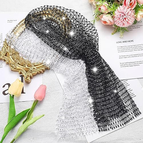 Yuxung 2-Pack Rhinestone Head Scarf Mesh Headbands – Sparkly Festival Accessories for Women, 70s Disco Glitter Hair Wrap & Crystal Chainmail Beaded Headpiece Avelisse