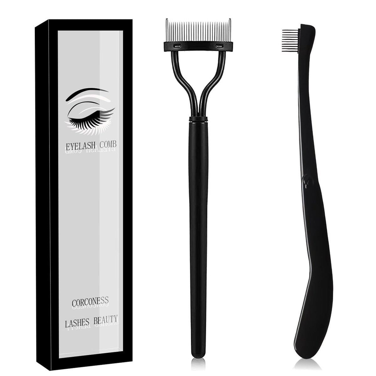 Corconess Eyelash Comb 2-Pack: Precision Eyelash Separator Tool with Metal Teeth for Flawless Lashes - görsel 1