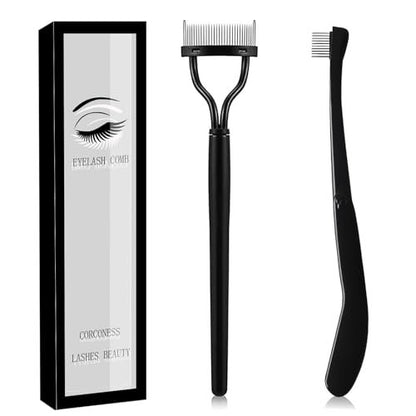 Corconess Eyelash Comb 2-Pack: Precision Eyelash Separator Tool with Metal Teeth for Flawless Lashes