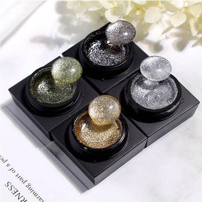 Silver Metal Glitter Gel Nail Polish 4 Colors Set - Painted Metal Platinum Drawing Gel for DIY Nail Art, Soak Off, 0.17 Fl Oz Each