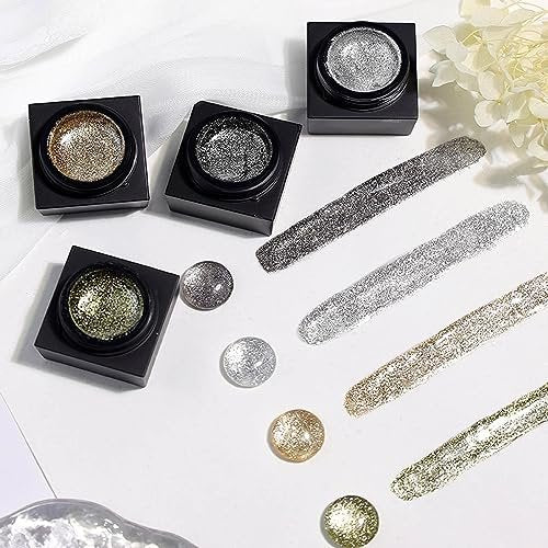 Silver Metal Glitter Gel Nail Polish 4 Colors Set - Painted Metal Platinum Drawing Gel for DIY Nail Art, Soak Off, 0.17 Fl Oz Each - görsel 10