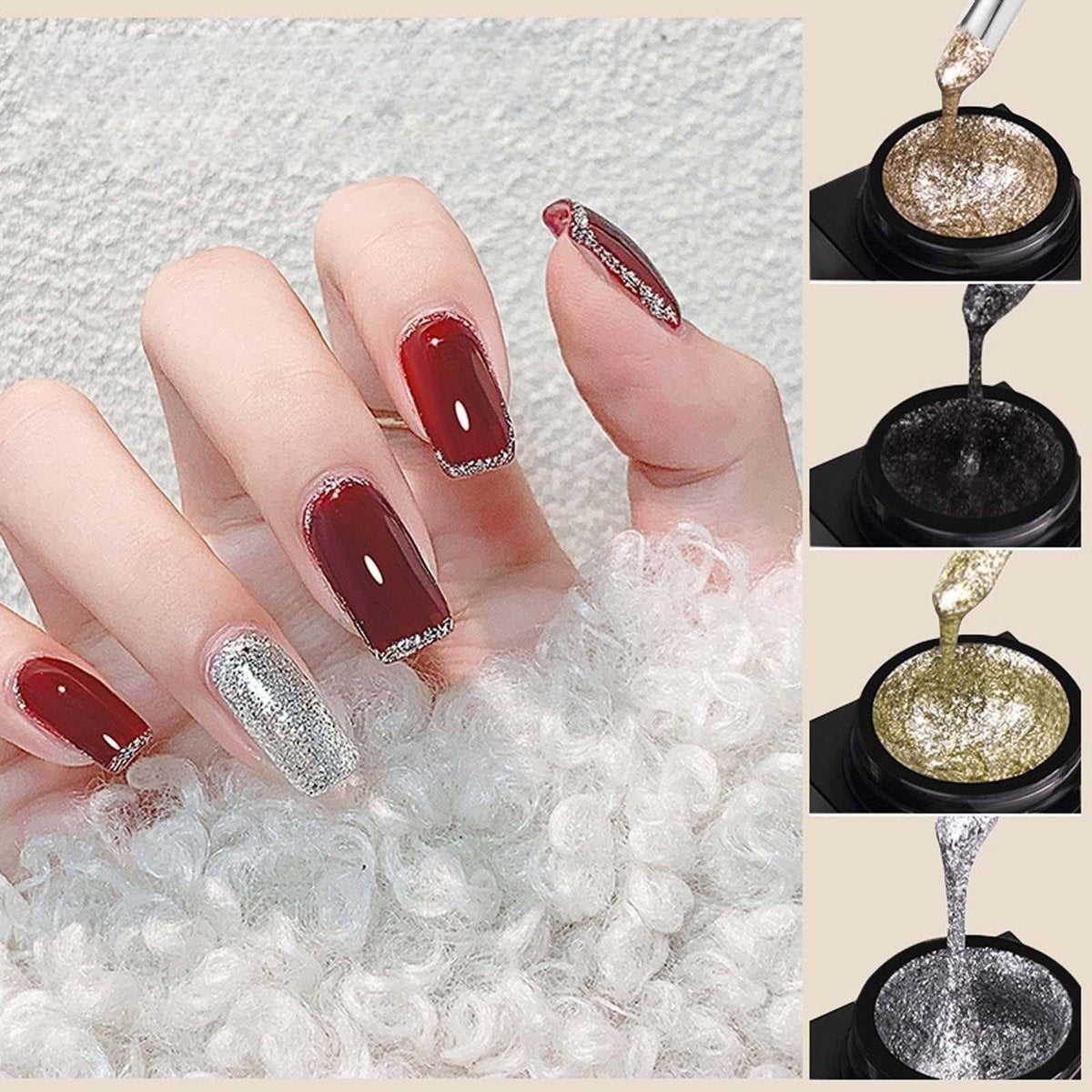 Silver Metal Glitter Gel Nail Polish 4 Colors Set - Painted Metal Platinum Drawing Gel for DIY Nail Art, Soak Off, 0.17 Fl Oz Each - görsel 3