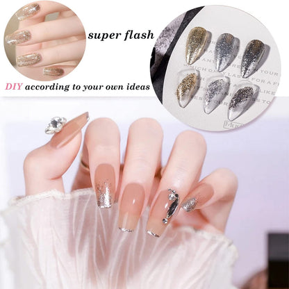 Silver Metal Glitter Gel Nail Polish 4 Colors Set - Painted Metal Platinum Drawing Gel for DIY Nail Art, Soak Off, 0.17 Fl Oz Each