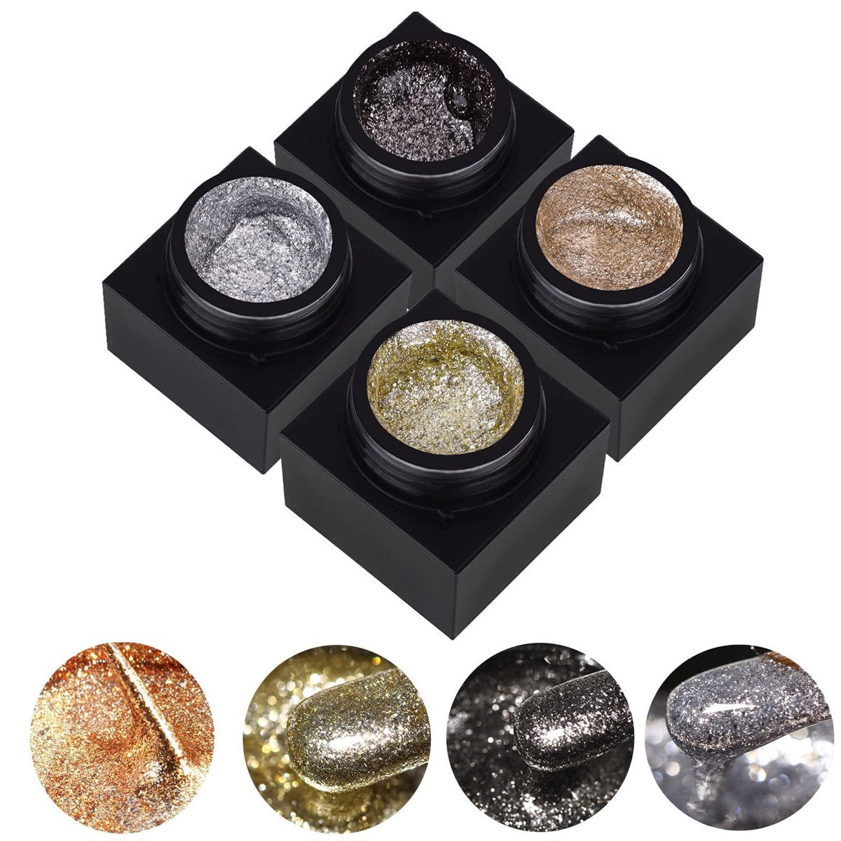 Silver Metal Glitter Gel Nail Polish 4 Colors Set - Painted Metal Platinum Drawing Gel for DIY Nail Art, Soak Off, 0.17 Fl Oz Each - görsel 1
