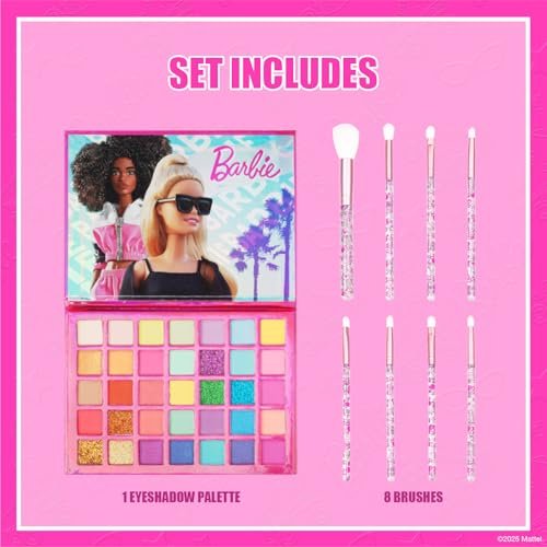 Barbie 35-Well Shadow Palette – Shimmery & Opaque Eyeshadows for Kids & Teens, Pigmented & Blendable, Includes 8 Brushes, by Townley Girl - görsel 4