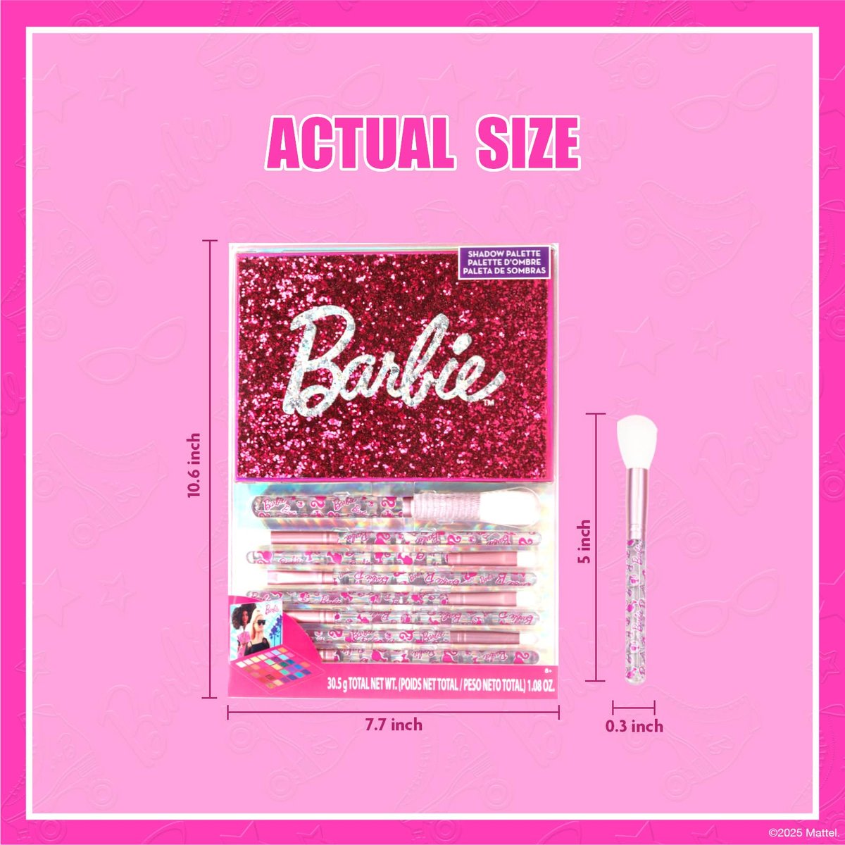 Barbie 35-Well Shadow Palette – Shimmery & Opaque Eyeshadows for Kids & Teens, Pigmented & Blendable, Includes 8 Brushes, by Townley Girl - görsel 11