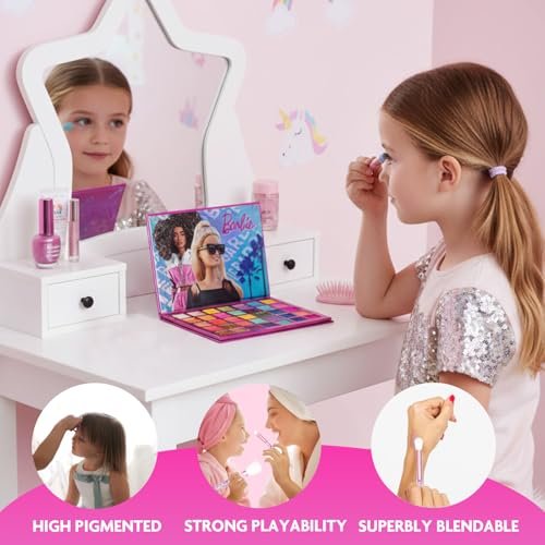 Barbie 35-Well Shadow Palette – Shimmery & Opaque Eyeshadows for Kids & Teens, Pigmented & Blendable, Includes 8 Brushes, by Townley Girl - görsel 16