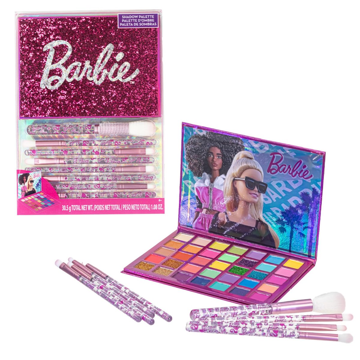 Barbie 35-Well Shadow Palette – Shimmery & Opaque Eyeshadows for Kids & Teens, Pigmented & Blendable, Includes 8 Brushes, by Townley Girl - görsel 1