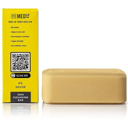 111MedCo 6% Sulfur Skin Cleansing Bar - Medicated Acne Treatment Soap for Face, Chest and Back, Helps Dry Excess Oil and Clear Clogged Pores, 4 oz