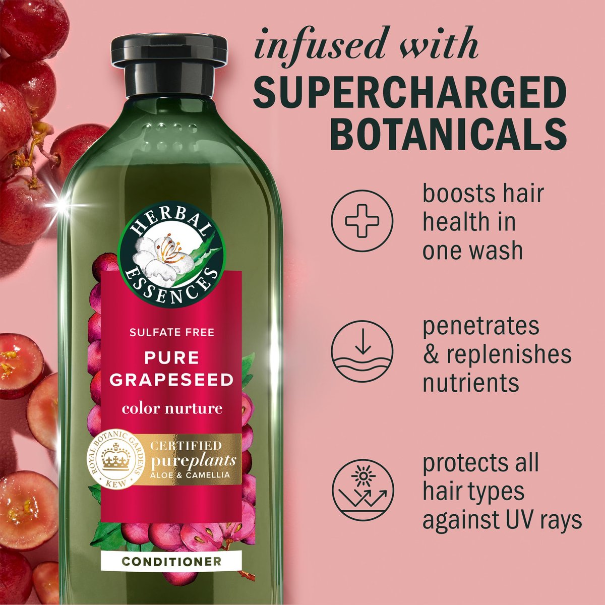 Herbal Essences Pure Grapeseed Color Nurture Sulfate Free Conditioner, 13.5 fl oz - Color Protection & Nourishment Avelisse