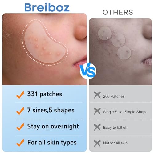 Breiboz Pimple Patches for Face & Body, 331 Patches Variety Pack with Large Sizes, Invisible Hydrocolloid Acne Patch with Tea Tree Oil & Salicylic Acid, Overnight Zit Stickers for Blemishes & Spots, All Skin Types - görsel 6