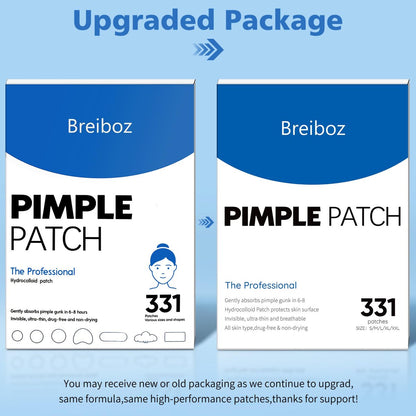 Breiboz Pimple Patches for Face & Body, 331 Patches Variety Pack with Large Sizes, Invisible Hydrocolloid Acne Patch with Tea Tree Oil & Salicylic Acid, Overnight Zit Stickers for Blemishes & Spots, All Skin Types