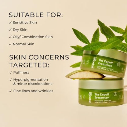 Yepoda The Depuff Eyespresso - Depuffing Caffeine & Green Tea Eye Patches - Reduce Puffiness & Rejuvenate Tired Under Eyes - Vegan Korean Eyepatches for All Skin Types - 60 Patches (3.17 oz) Avelisse