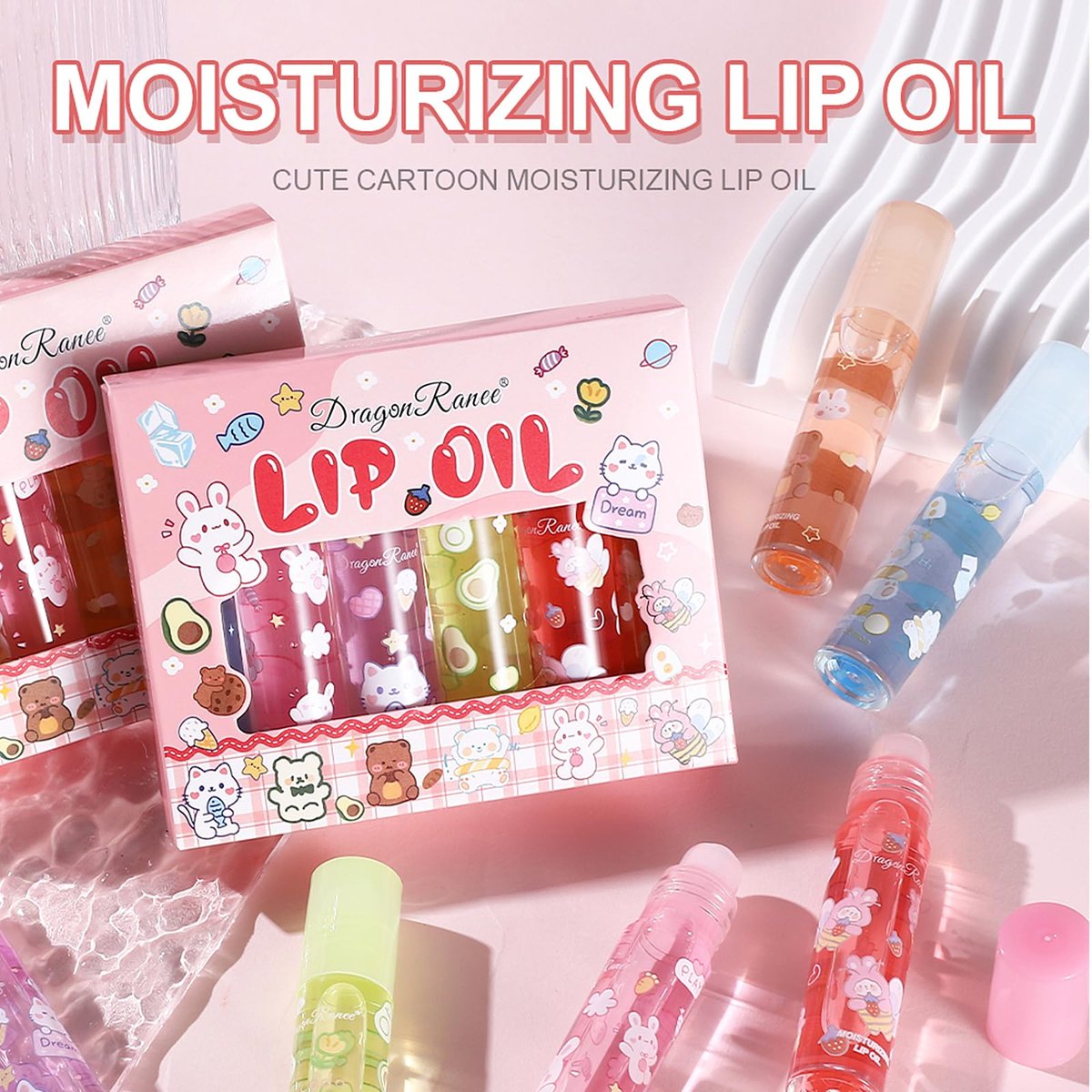 DENESTUP 6pcs Roll On Lip Gloss Set - Fruit Flavored, Glossy Lip Makeup for Women, Non Toxic Party Gift - görsel 9