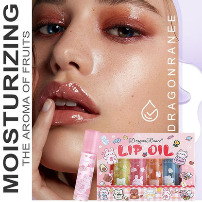 DENESTUP 6pcs Roll On Lip Gloss Set - Fruit Flavored, Glossy Lip Makeup for Women, Non Toxic Party Gift