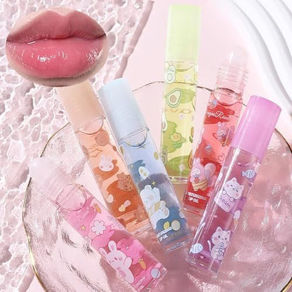 DENESTUP 6pcs Roll On Lip Gloss Set - Fruit Flavored, Glossy Lip Makeup for Women, Non Toxic Party Gift