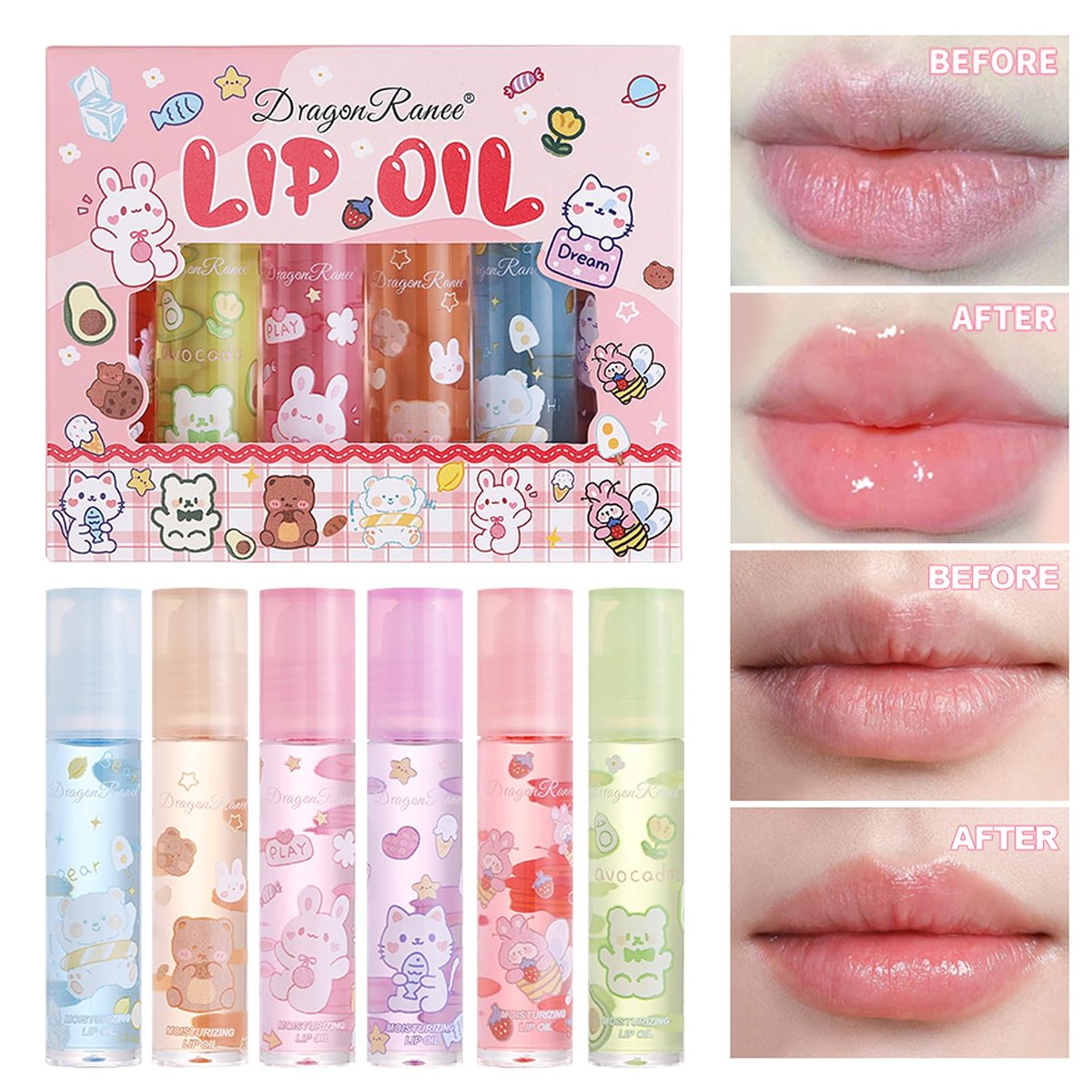 DENESTUP 6pcs Roll On Lip Gloss Set - Fruit Flavored, Glossy Lip Makeup for Women, Non Toxic Party Gift - görsel 17