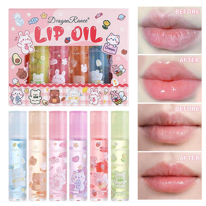 DENESTUP 6pcs Roll On Lip Gloss Set - Fruit Flavored, Glossy Lip Makeup for Women, Non Toxic Party Gift