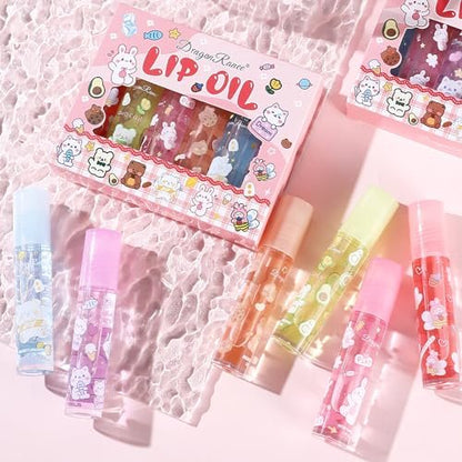 DENESTUP 6pcs Roll On Lip Gloss Set - Fruit Flavored, Glossy Lip Makeup for Women, Non Toxic Party Gift