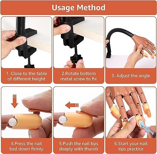 100 Pcs Nail Tips Flexible Training Hand Professional Nail Art Hand Tools for DIY Manicure Avelisse